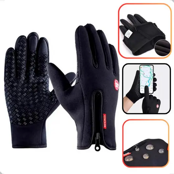 Luva Motoqueiro Impermeável Touchscreen, Luvas de Proteção, Alta Aderência, Zíper Ajustável, Ideal para Moto, Entregador