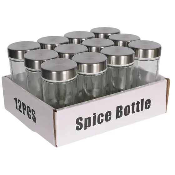Kit Porta Temperos com 12 Potes vidro tampa Inox 80ml