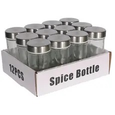 Kit Porta Temperos com 12 Potes vidro tampa Inox 80ml