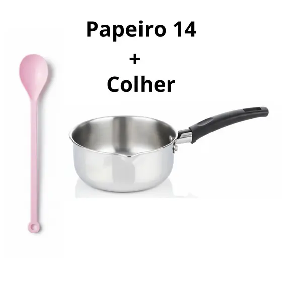 Panela Papeiro de Aluminio Para Papinha Purê Mingau Comida N14 Mais 1 Colher ROSA