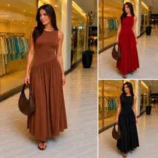 Vestido Midi Feminino Suede Casual Elegante Soltinho Básico Assimétrico