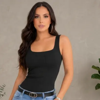 Blusa Regata Feminino Decote Quadrado Suplex Verao Premium Blusinha sem Manga Blogueira