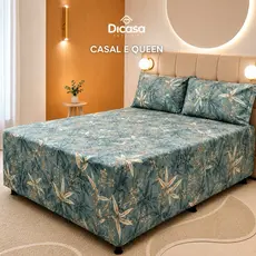 Kit Capa Luva Elástico Casal Queen Percal 500 Fios Lisa Estampada 2 Capas Travesseiro Elástico Macio Resistente