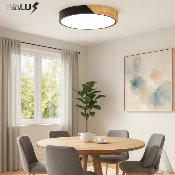 Luminária de Teto Plafon Sobrepor Minimalista Detalhe Madeira Metal 40cm 3 Cores Redondo Moderno