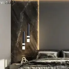 Luminária Lâmpada Pendente Tubo De Cristal Acrílico Preto LED Moderno Minimalista 7W Para Lavabo