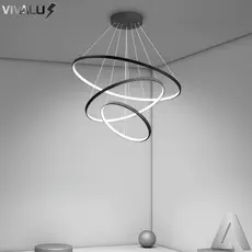 Lustre Led Moderno Pendente Anéis Led 3 Arcos Aros Preto Luminária Minimalista Para Sala Mesa Quarto
