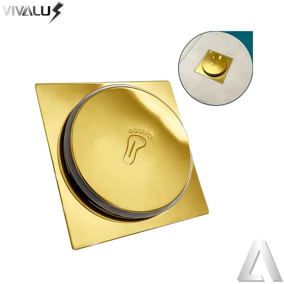 Ralo  Inteligente 10x10 15X15Cm Quadrado Dourado Preto Cromado Ralo Inox Anti Odor Moderno