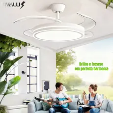 Ventilador de Teto Plafon LED Com Ventilador 4 Pás Retrateis Ultra Silencioso Moderno com Controle