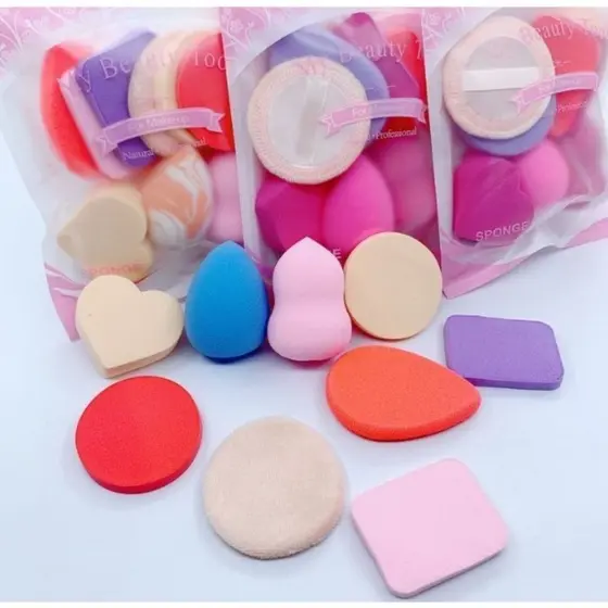 Kit 8 Esponja Para Maquiagem - Combo Com 8 Esponjas Coração/Pó Pressionado Sortidos e Diversos Formatos