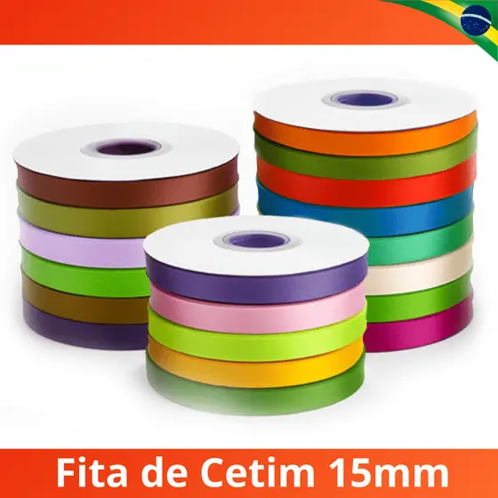 Fita de Cetim 15mm x 50mts Rolo Artesanato Fitilho de Seda Patchwork DIY Laços Enfeites Decoração