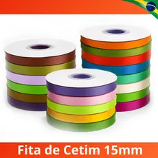 Fita de Cetim 15mm x 50mts Rolo Artesanato Fitilho de Seda Patchwork DIY Laços Enfeites Decoração