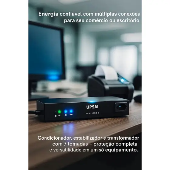 Condicionador De Energia Upsai ACF1300 110V 1200VA Filtragem EMI RFI Proteção Surtos 7 Tomadas