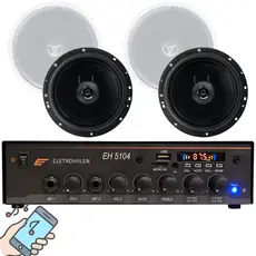 Kit Som Ambiente Bluetooth Amplificador 4 Canais + 4 Arandelas De Teto 6 Pol 70W Alexa Bivolt