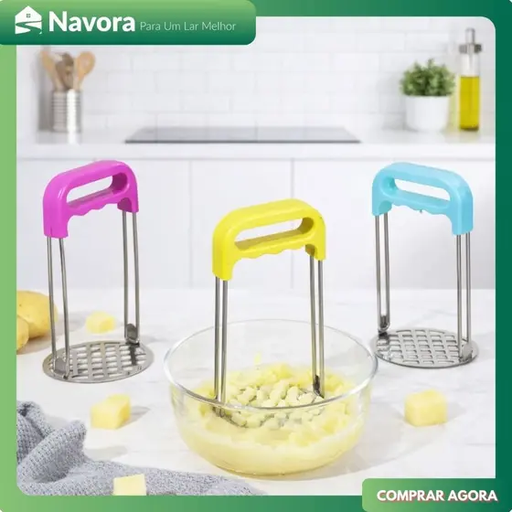 Amassador de Batata Manual Aço Inox Espremedor de Batata Prensa para Purê e Hambúrguer