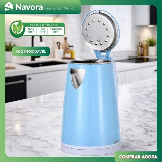 Chaleira Elétrica de Aço Inox SUS304 1.8L,127V Ferve Água Rápido com Tampa e luz - Design Moderno