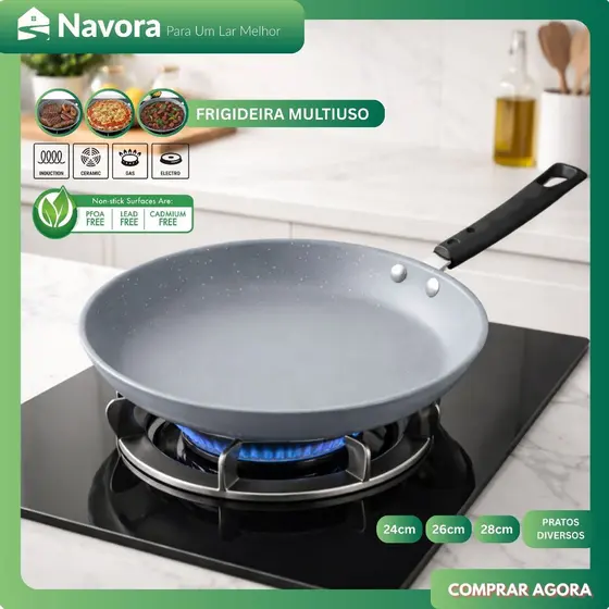 Frigideira Panquequeira Antiaderente Em Cerâmica Cinza Não Gruda