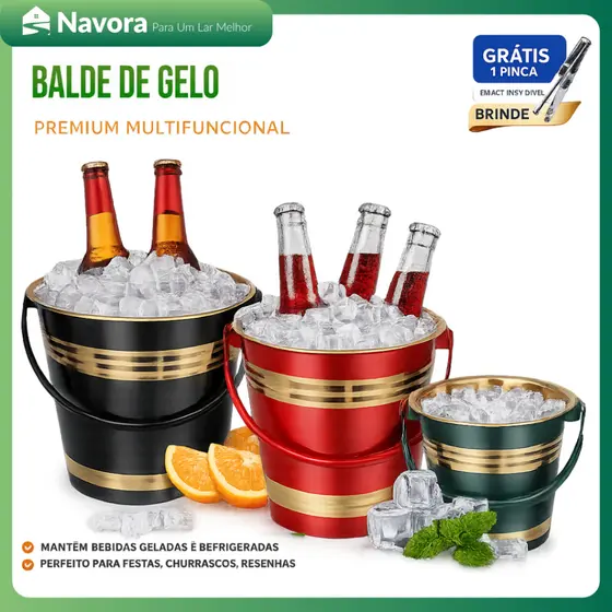 Balde De Gelo Inox Balde De Gelo 1/3/6 Litros Ideal Para Resfriar Cervejas Uísque Champanhe Festas