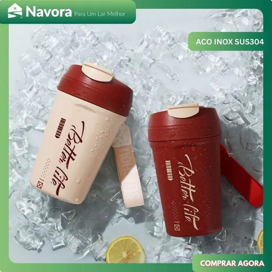 Copo Térmico Aço Inox SUS304 520ml com Tampa Hermética Isolamento 24h Quente e Frio - Tumbler Mug