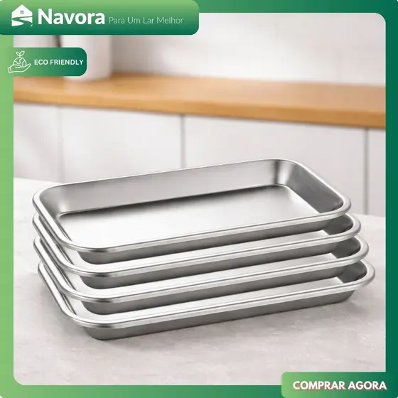 Kit Assadeiras Inox Retangular Forma de Bolo para Forno Aço Inoxidável