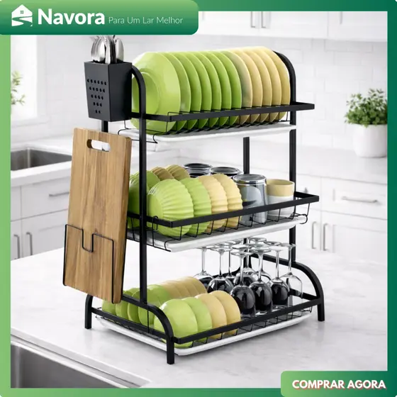 Escorredor De Louça Inox 2, 3 Andares Organizador De Pia Porta Copos Talheres Cozinha