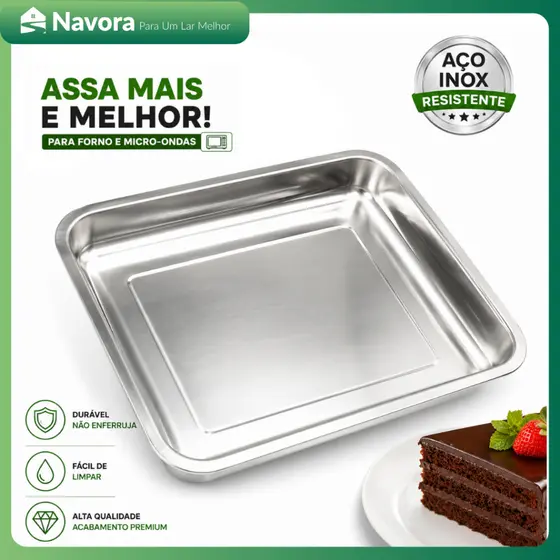 Assadeira Retangular Aço Inox para Forno Bolo e Lasanha Vários Tamanhos