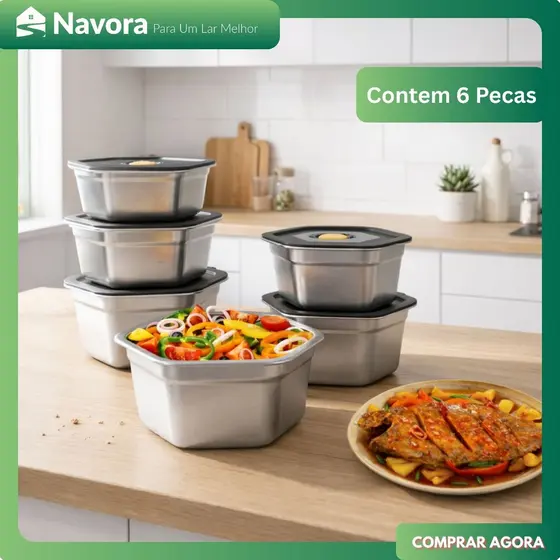Pote de Alimentos Inox com Tampa Hermética Marmita Aço Inox Recipiente para Cozinha