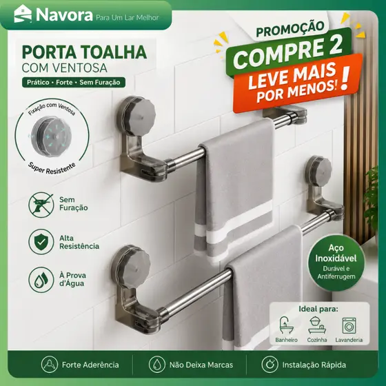 Porta Toalha Reto Aço Inox para Banheiro Toalheiro de Parede para Toalha de Banho e Rosto