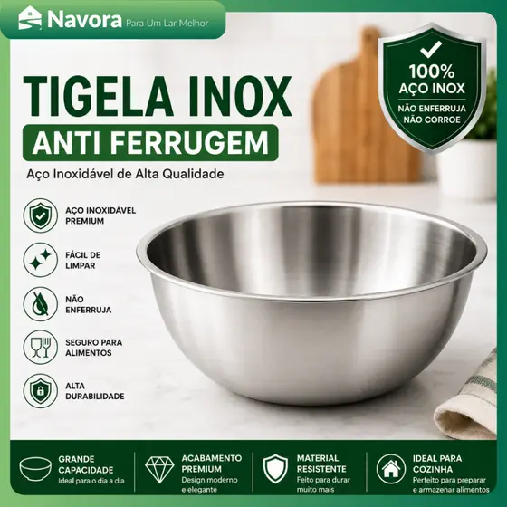Bacia Inox Multiuso para Alimentos Frutas Legumes Sopa Cozinha Resistente Antiaderente