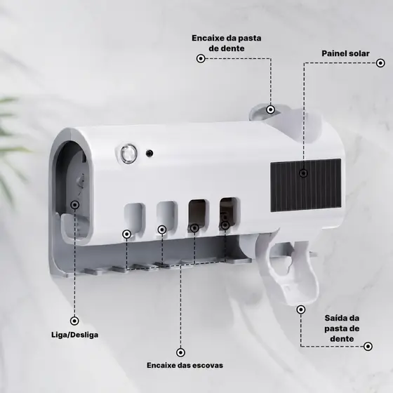 Dispenser Automático Pasta De Dente + Suporte Escova Uv