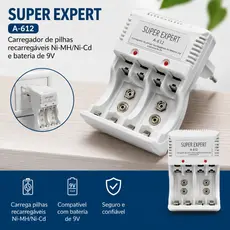 Carregador De Pilha Aa Aaa Bateria 9v Recarregável Bivolt