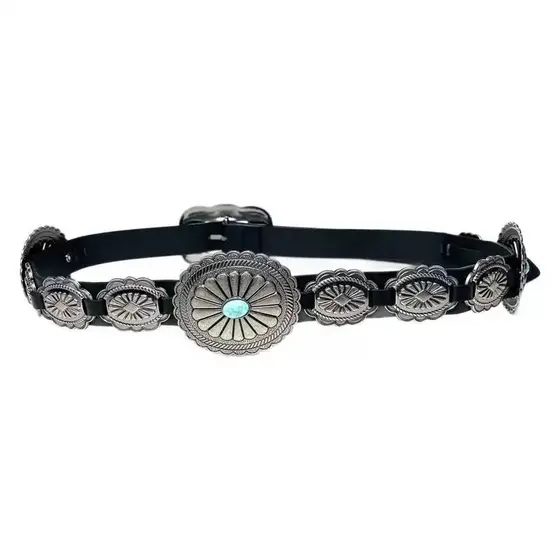 Cinto boêmio com detalhes em metal e turquesa – estilo retrô feminino