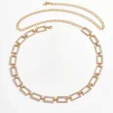 Cinto Feminino de Corrente com Strass Luxuoso e Design Geométrico Elegante
