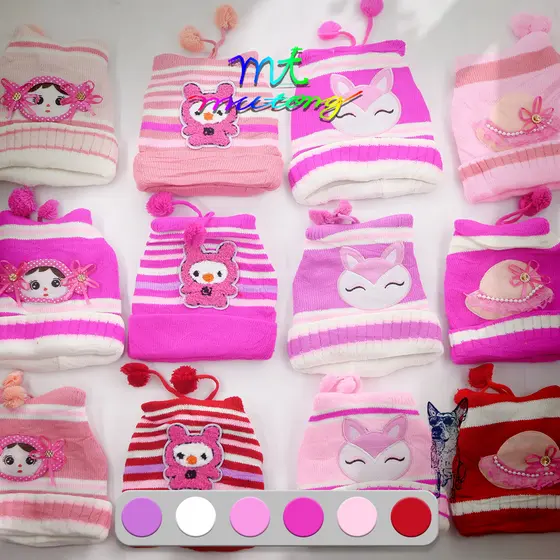 kit com 6-12 Touca Gorro para Bebês Meninas Desenhada Vários Temas Cores Variadas-atacado
