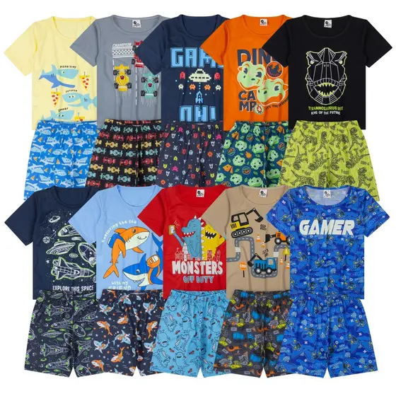 Kit Sortido Pijama Curto Infantil Masculino Kit  2-3-4 - Pijamas Brilho no Escuro