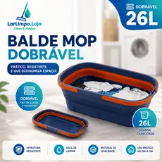 Balde Dobrável Retangular Silicone 26L com Alça Pratico Retrátil Mop |56.5CMx26CM