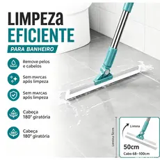 Rodo de Silicone para Limpeza Seca e Molhada, Remove Água, Cabelos e Pelos de Pet, Cabo Ajustável