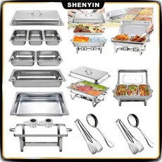 Rechaud Retangular Inox 33L  Kit Banho Maria Completo p 6 Peças (1+2+3) Buffets Grande