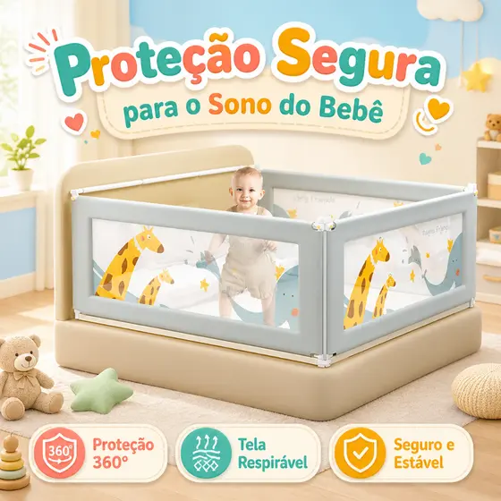 Grade de Proteção para Cama Infantil Bebê Barreira Lateral Alta Anti Queda Segurança 1 Lado
