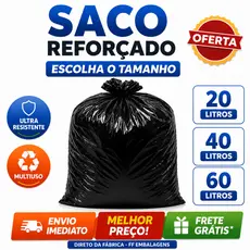 Saco de Lixo Reforçado Com 50 Ou 100 Unidades Disponível em 60L 40L 20L Resistente Direto da Fábrica