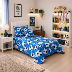 Colcha Cobre Leito Solteiro Infantil Futebol Kit 2 Peças Menino Promoção
