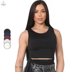 Cropped Regata Feminino Suplex Duplo com Amarração Lateral Top Justo Moda Verão