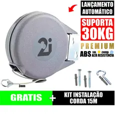 Varal Retrátil Recolhivel Automático de Parede uso Externo Interno Extensivel 15 metros de Distância