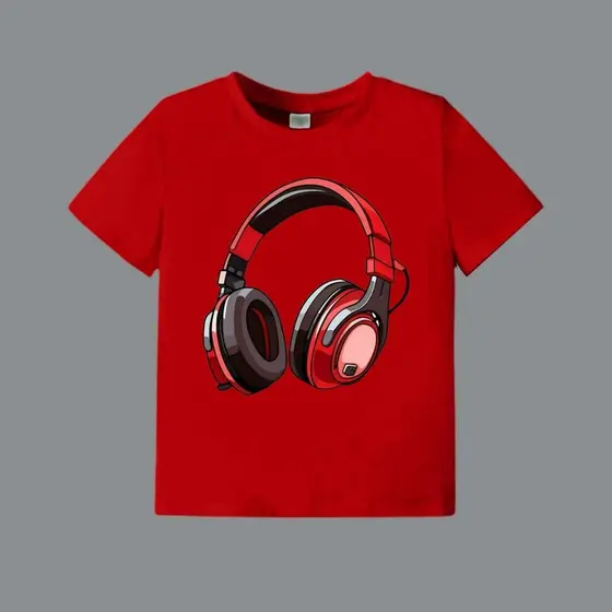 Camiseta Infantil Masculino Menino Verão Vários Modelos e Cores Fone Vermelho