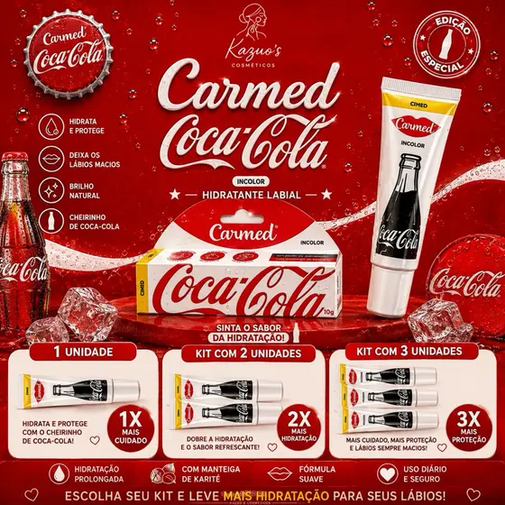 CARMED COCA-COLA BRANCO HIDRATANTE LABIAL – 1 UNIDADE | KIT C/2 | KIT C/3 | KAZUO’S COSMÉTICOS