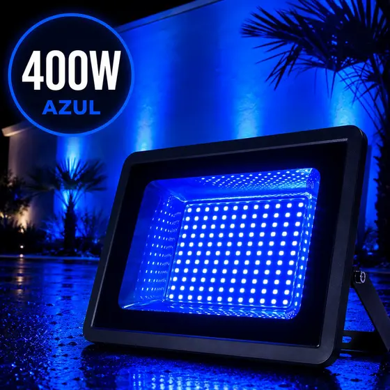 Refletor LED 400W Azul IP66 Bivolt Holofote Externo Festa DJ Decorativo Prova D'Água
