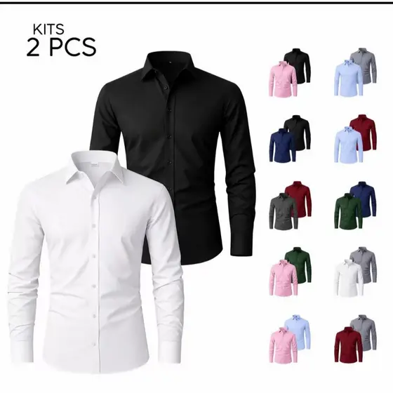 Kit 2 Camisas Sociais Slim Fit Masculinas – Ideal para Trabalho e Dia a Dia