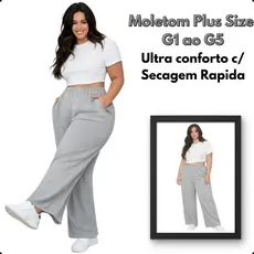 Calça Moletom Feminina Plus Size Reta Sem Punho Aveludada Cintura Elástica Cinza Mescla GG ao G5