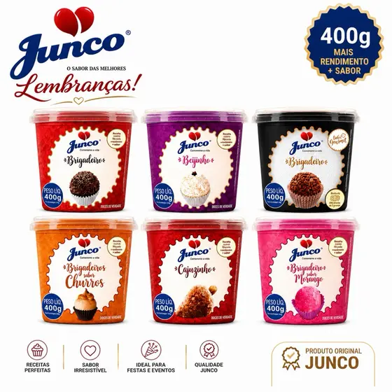 Doces Junco 400g 6 sabores Brigadeiro Beijinho Churros Morango Cajuzinho - Ideal Festa Confeitaria
