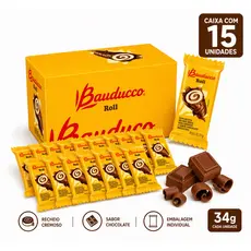 Kit 15 Bauducco Roll 34g I Caixa com 15 unidades I Chocolate Original I Ideal para Lanche Escolar