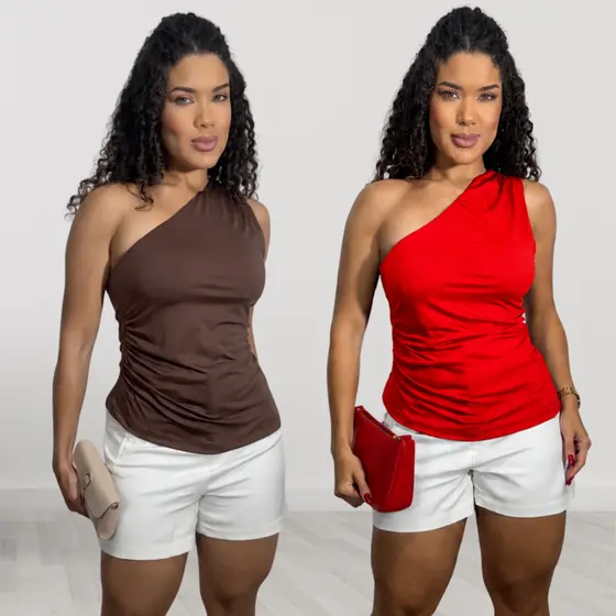 Kit 02 Blusas Feminina Um Ombro Só Mula Manca Assimétrica de qualidade Casual, estilosa e Elegante